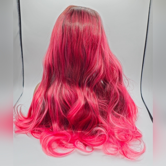 Uniwigs Cranberry Frost Hot Pink & Red Blend with Black Rooted Lace Front Wig - Picture 6 of 10